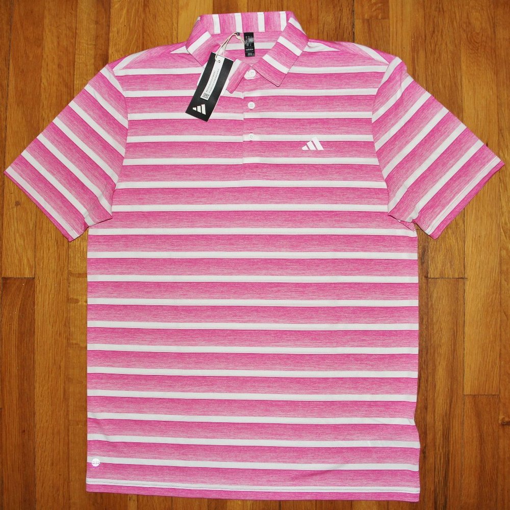 Adidas Two Color Striped Golf Polo Shirt Mens M Fuchsia White